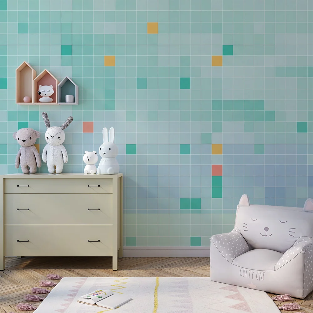 Dětské tapety do pokojíčku | Barevné geometrické vzory na pastelovém podkladě