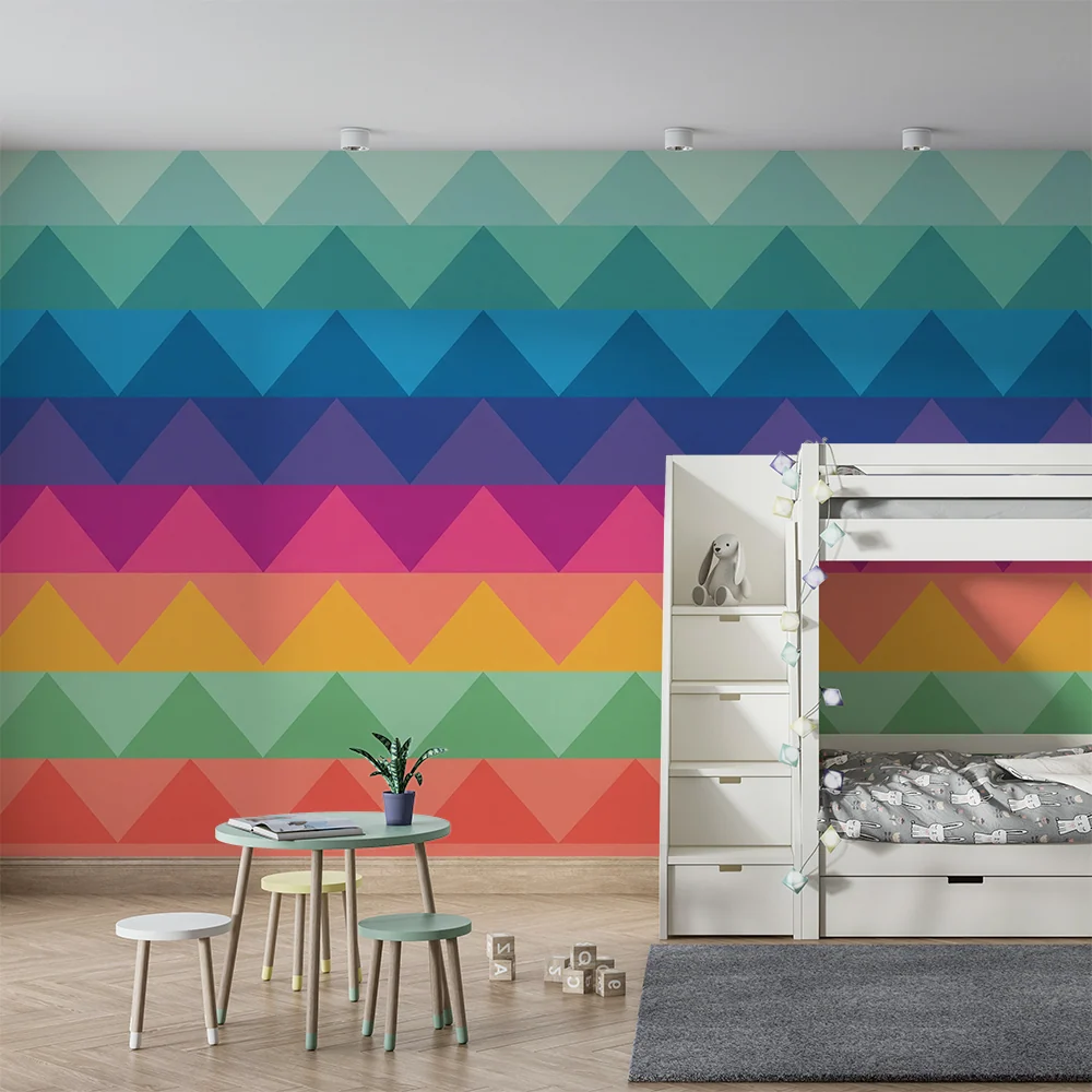 Dětské tapety do pokojíčku | Geometrické motivy s duhovými trojúhelníky