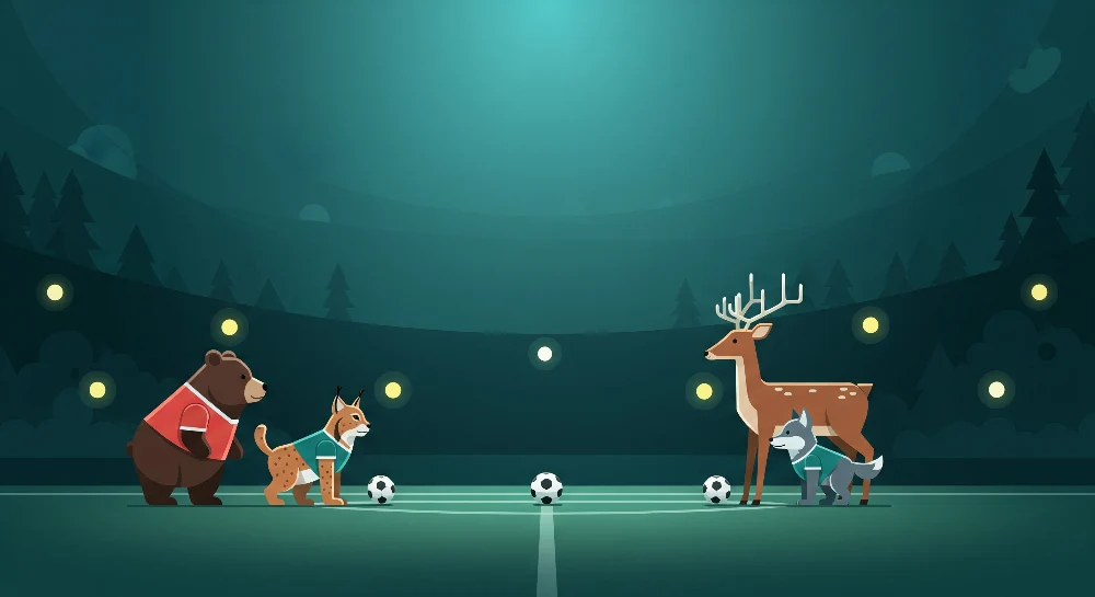 Dětské tapety do pokojíčku | Lesní zvířátka hrají fotbal pod hvězdami