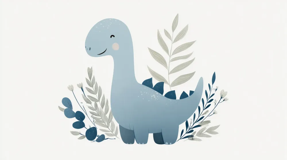 Dětské tapety do pokojíčku | Modrý dinosaurus pastelové listy