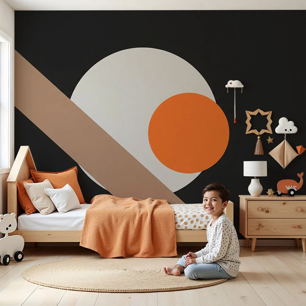 Dětské tapety do pokojíčku | Přísné geometrické tvary na černém pozadí