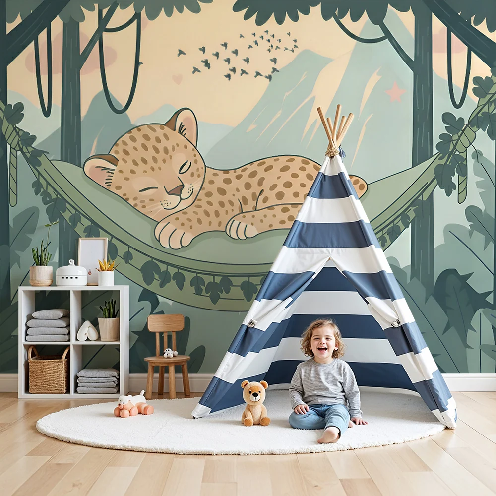 Dětské tapety | Spící leopard jemná džungle