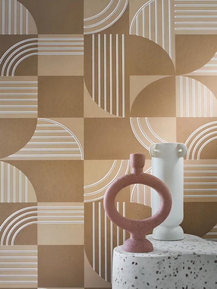 Flizelinová tapeta s geometrickým vzorem ANNÉES 30 - MORDORÉ karamelově hnědá