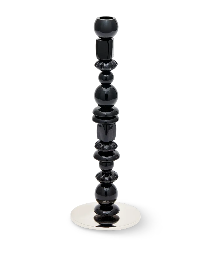 Jednoduchý svícen BEADS černý se stříbrnými prvky