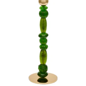 Jednoduchý svícen BEADS zelený se zlatými prvky