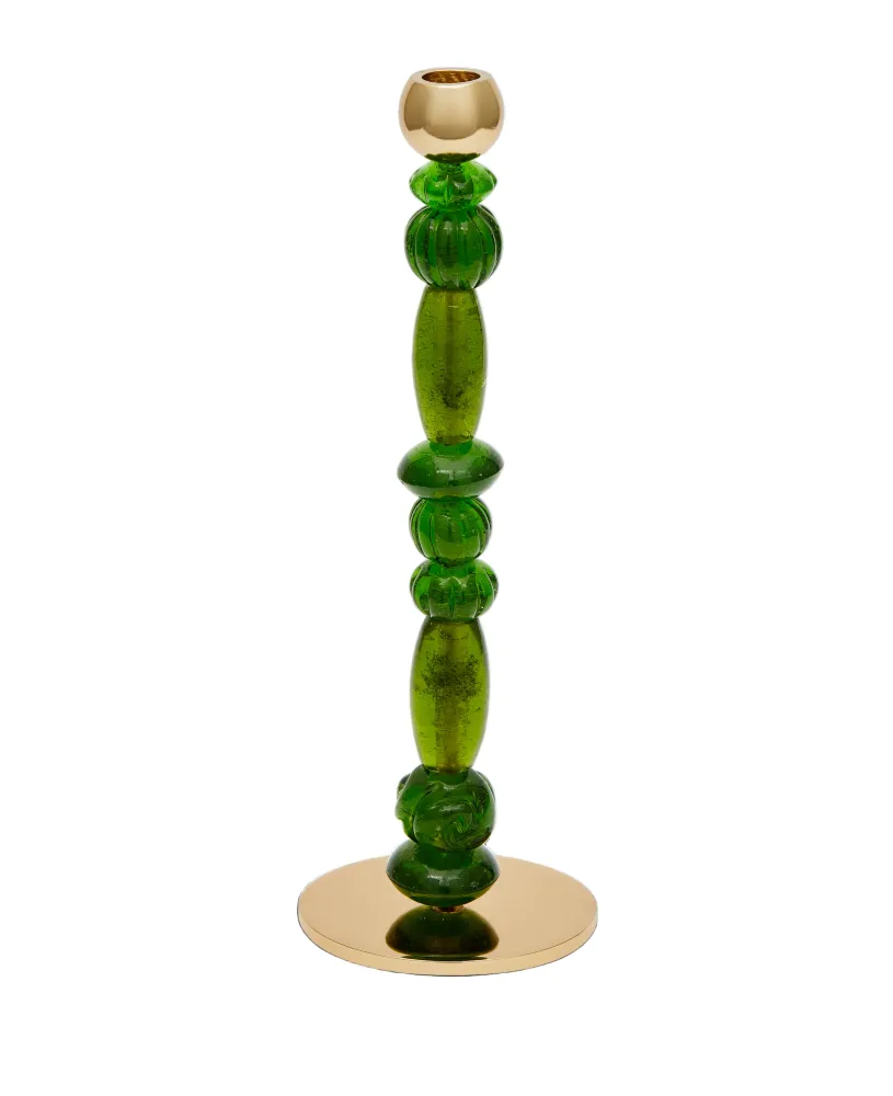 Jednoduchý svícen BEADS zelený se zlatými prvky