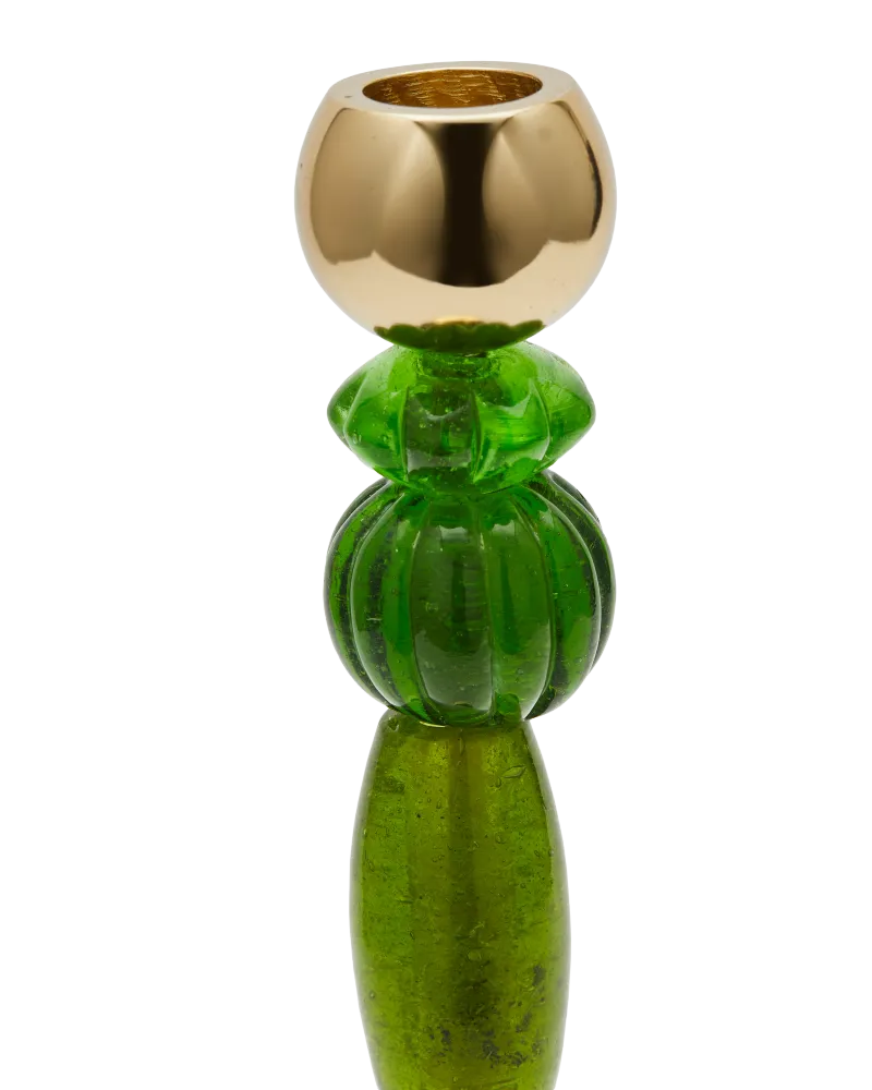 Jednoduchý svícen BEADS zelený se zlatými prvky