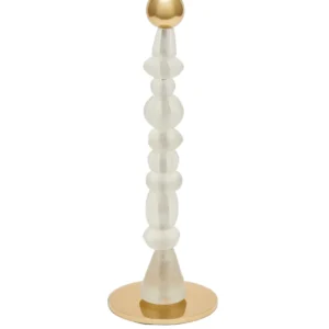 Jednoduchý svícen BEADS bílý se zlatými prvky