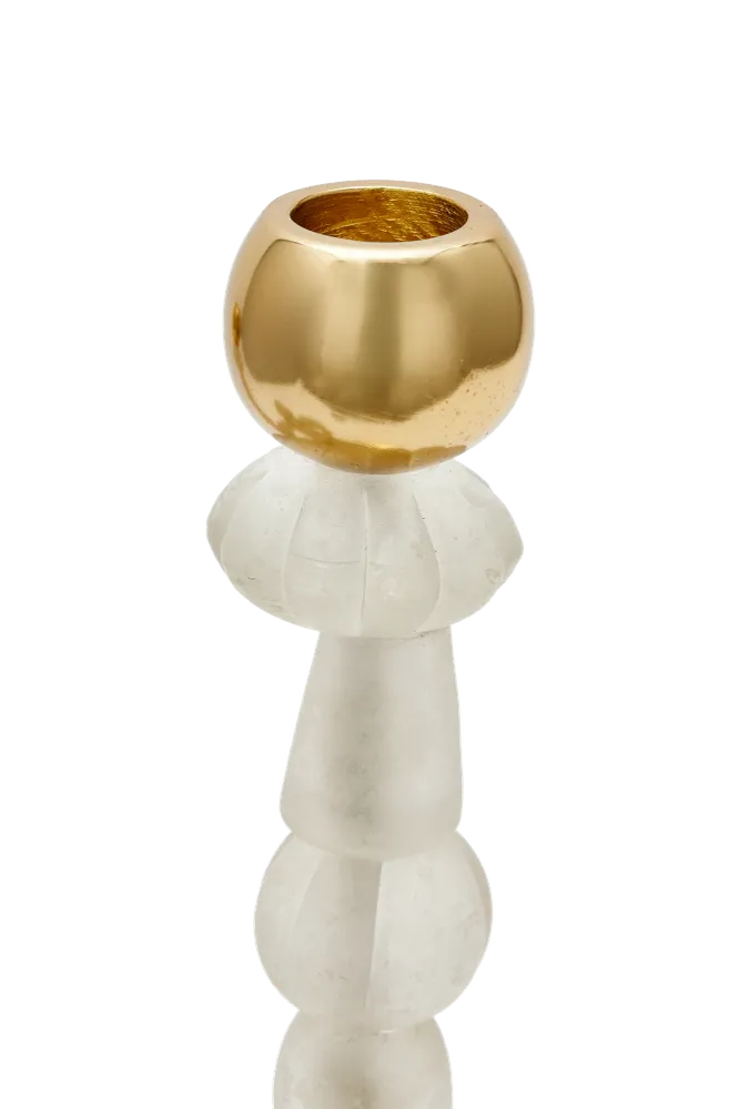 Jednoduchý svícen BEADS bílý se zlatými prvky