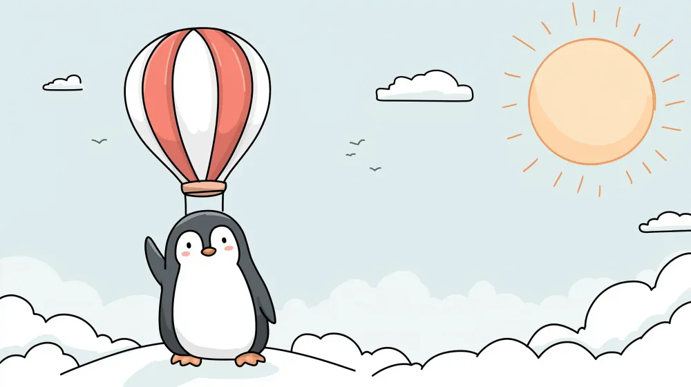 Kids room wallpaper | Adventurous penguin hot air balloon