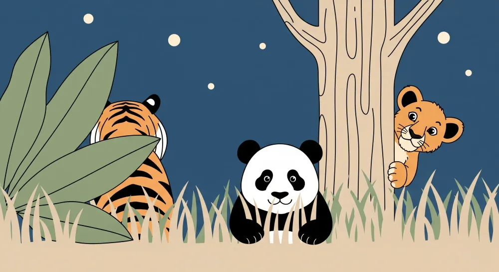 Kids room wallpaper | Animals jungle under moon