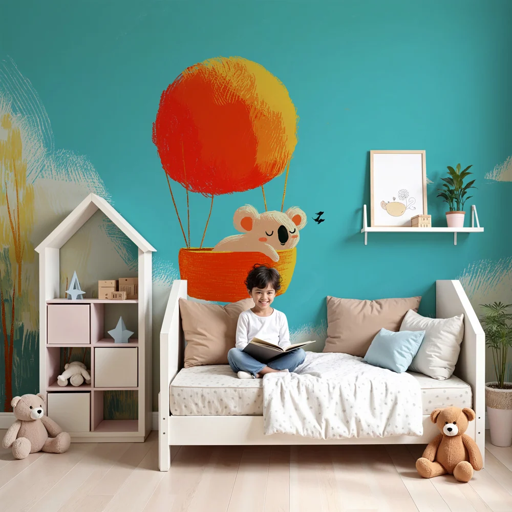 Kids room wallpaper | Balloon adventure koala