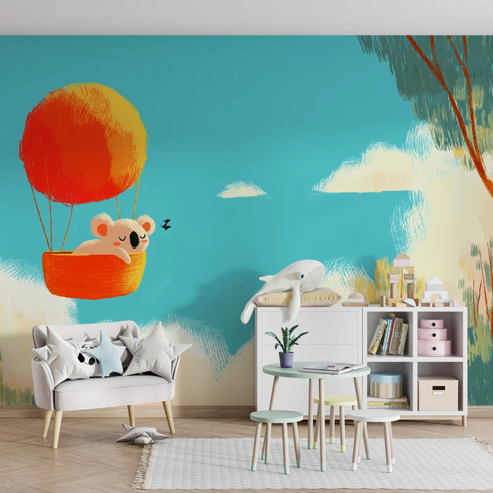 Kids room wallpaper | Balloon adventure koala