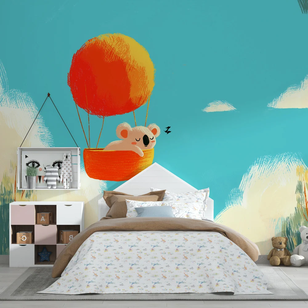 Kids room wallpaper | Balloon adventure koala