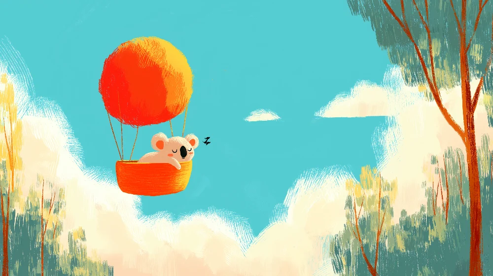 Kids room wallpaper | Balloon adventure koala
