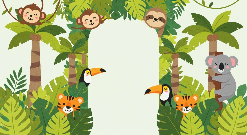 Kids room wallpaper | Barevní džungle zvířat bujný listí