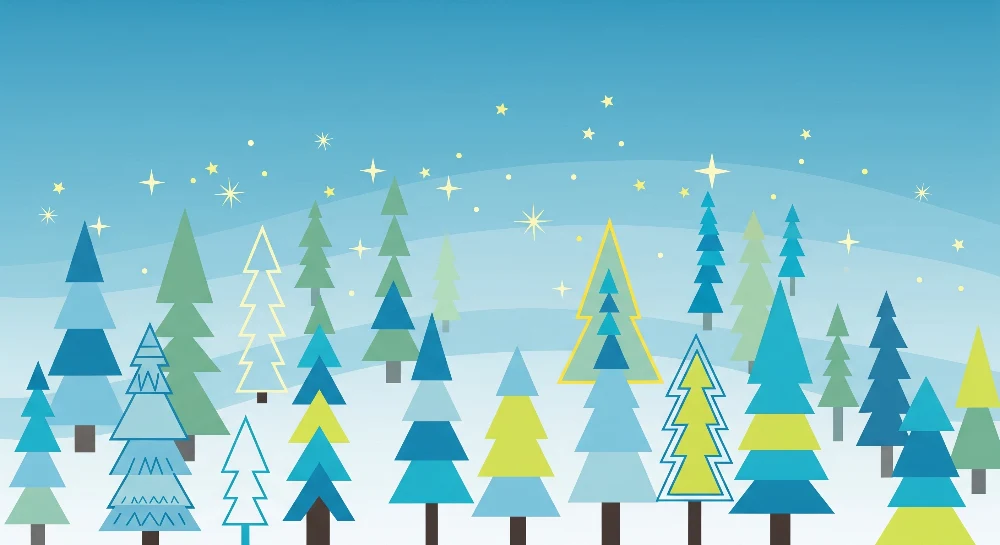 Kids room wallpaper | Barevný les s stylizovanými stromy třpytivými hvězdami