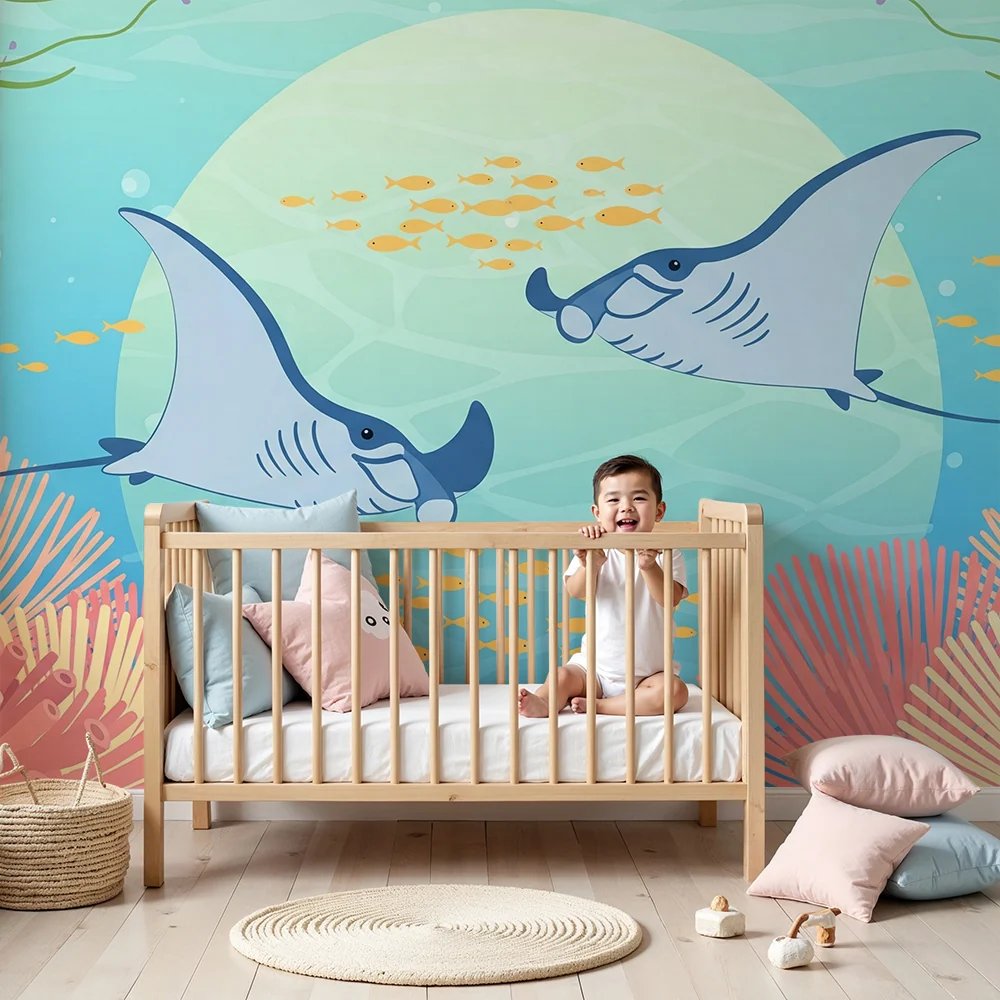 Kids room wallpaper | Barevné manty korály pod mořem