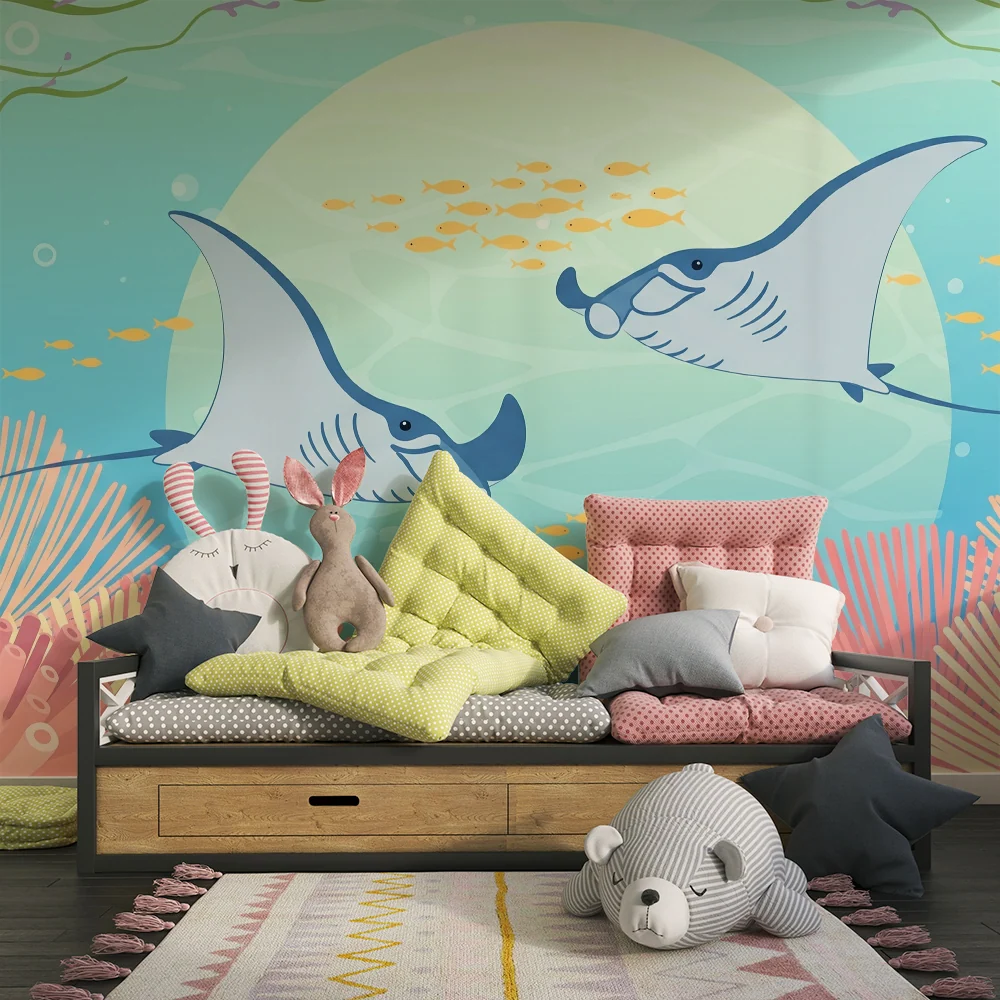 Kids room wallpaper | Barevné manty korály pod mořem
