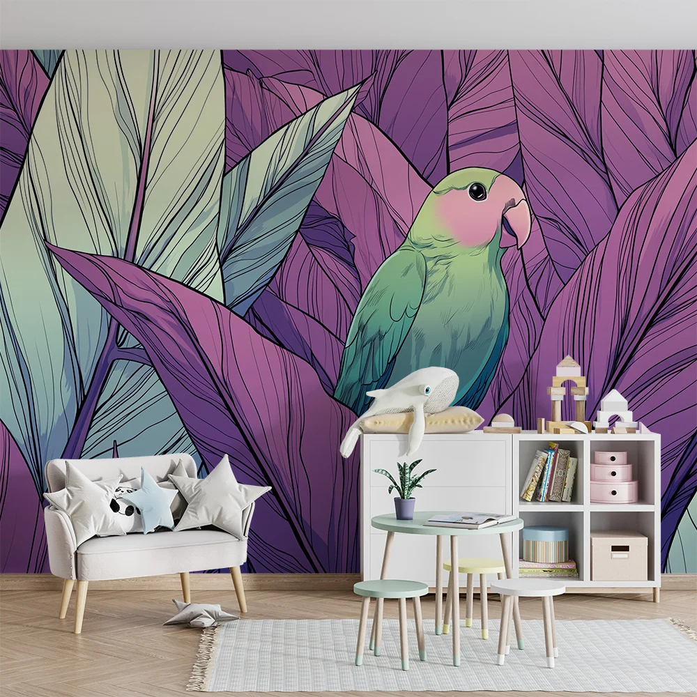 Kids room wallpaper | Barevný pták mezi tropickými listy