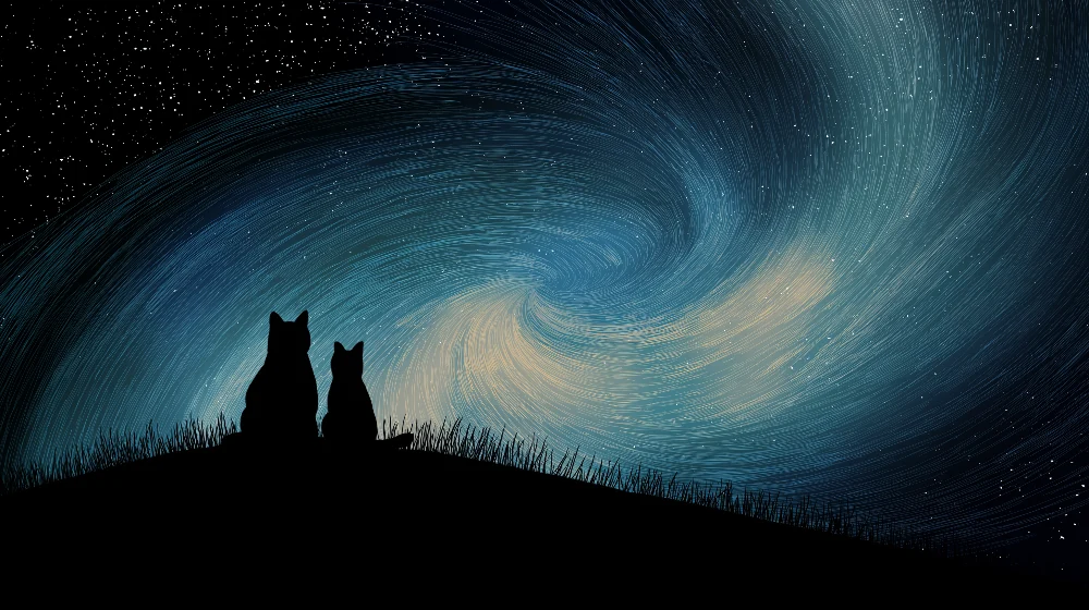 Kids room wallpaper | Cats under moving starry sky