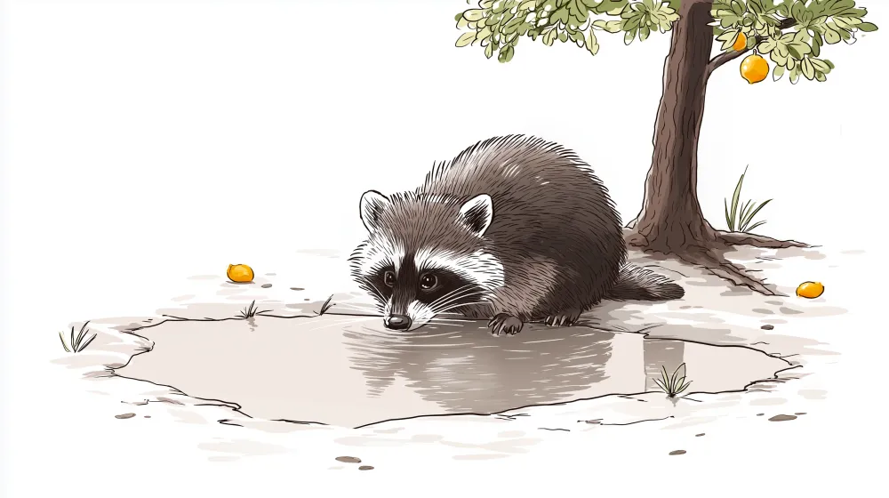 Kids room wallpaper | Curious raccoon near fruit tree