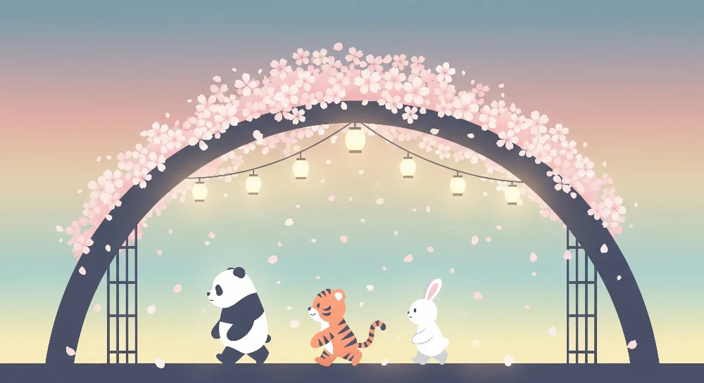 Kids room wallpaper | Cute animals under floral arch