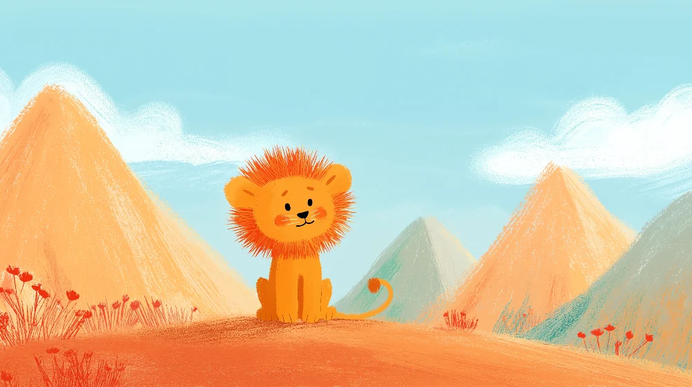Kids room wallpaper | Cute little lion colorful desert landscape