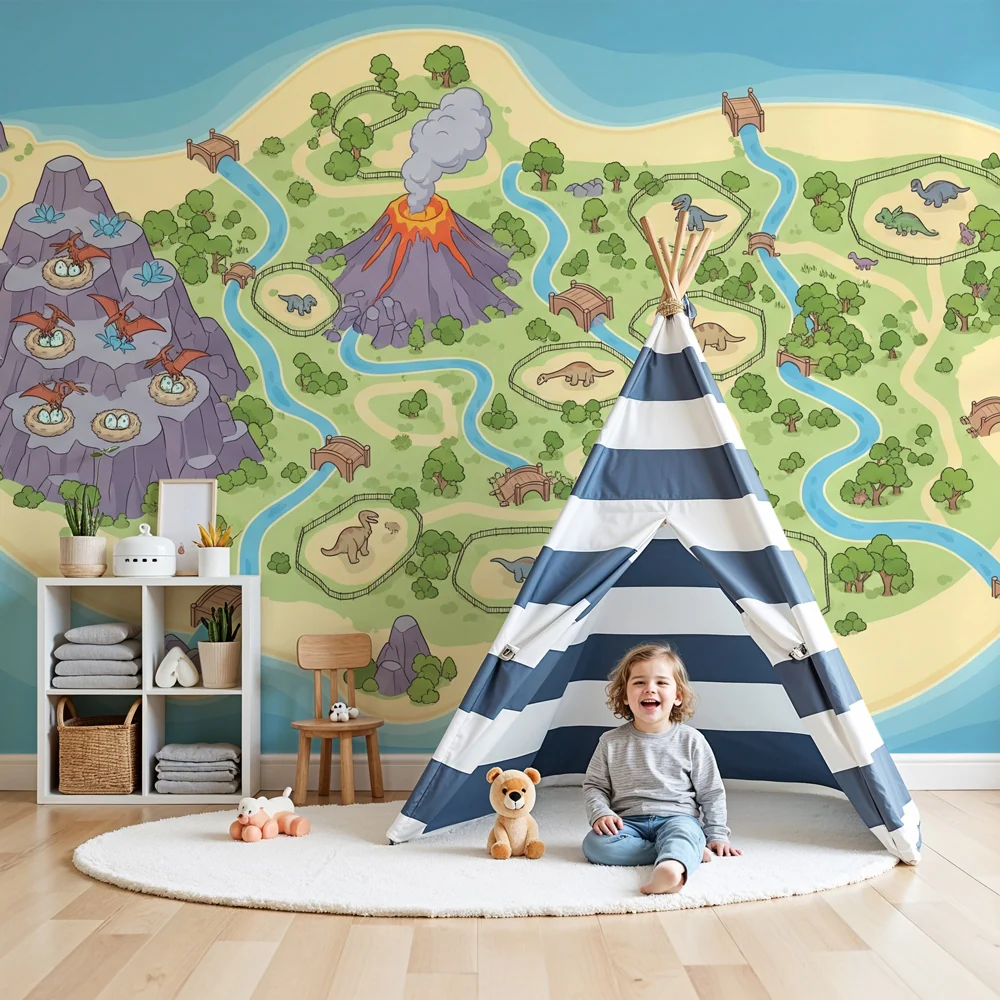 Kids room wallpaper | Dinosaur Island and Fantastic Landscapes