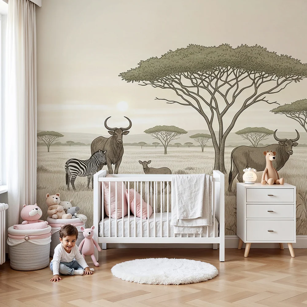 Kids room wallpaper | Divoká zvěř Afriky s zebrami antilopami