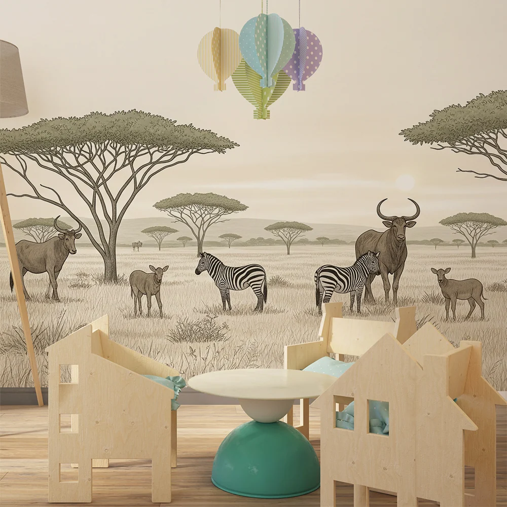 Kids room wallpaper | Divoká zvěř Afriky s zebrami antilopami