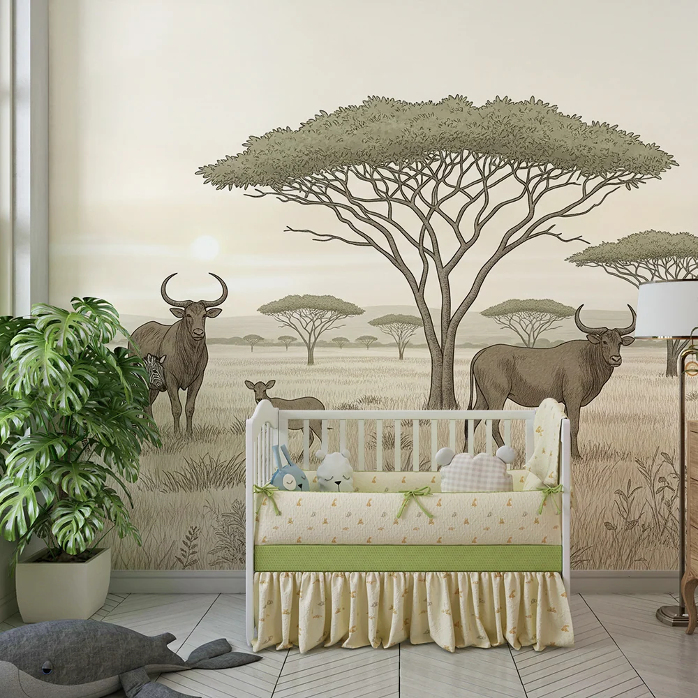 Kids room wallpaper | Divoká zvěř Afriky s zebrami antilopami