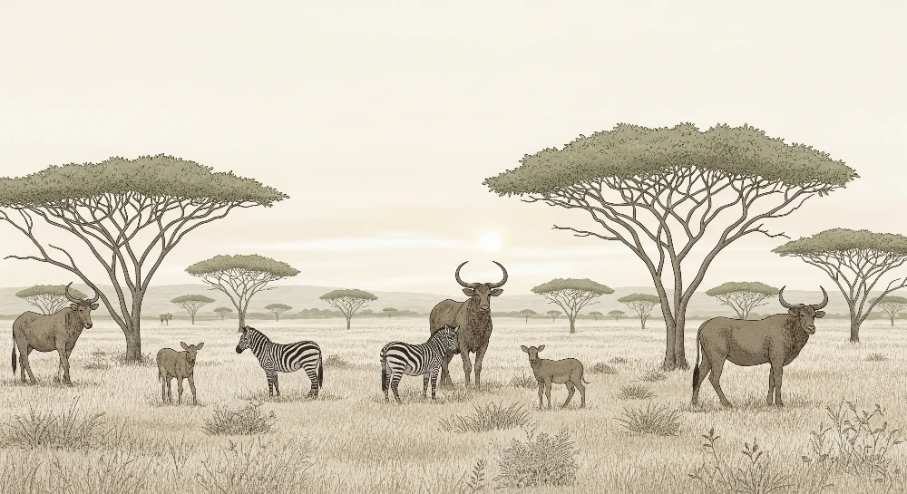 Kids room wallpaper | Divoká zvěř Afriky s zebrami antilopami