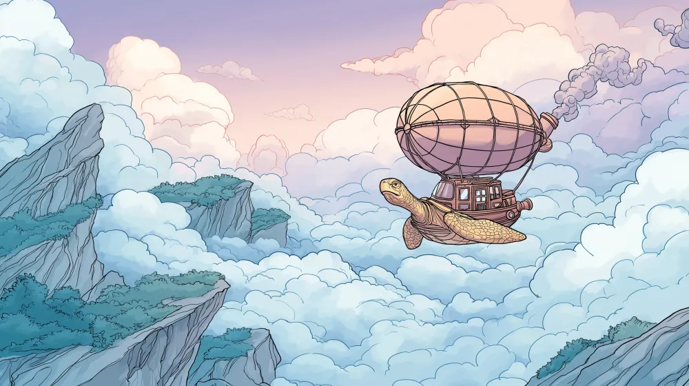 Kids room wallpaper | Flying turtle and enchanted clouds