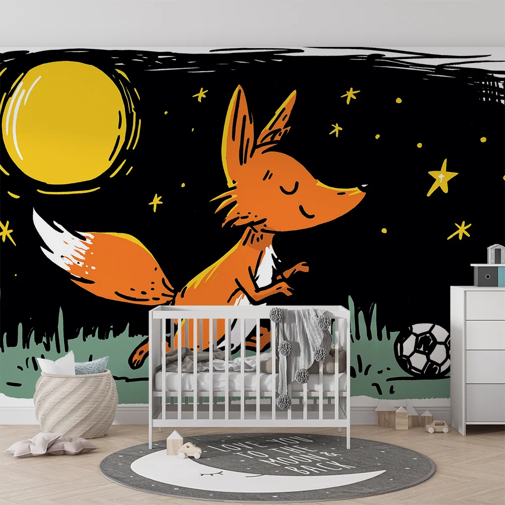 Kids room wallpaper | Fotbalový hráč liška pod hvězdnou oblohou
