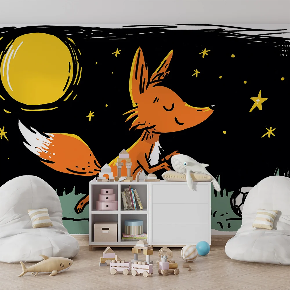 Kids room wallpaper | Fotbalový hráč liška pod hvězdnou oblohou