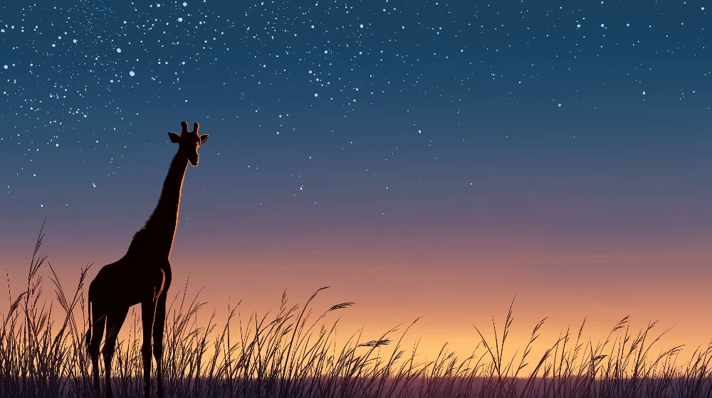 Kids room wallpaper | Giraffe under starry sky