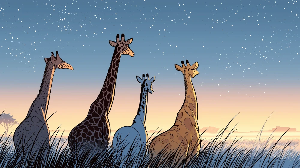 Kids room wallpaper | Giraffes under stars
