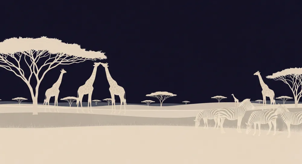 Kids room wallpaper | Giraffes and zebras nighttime savanna