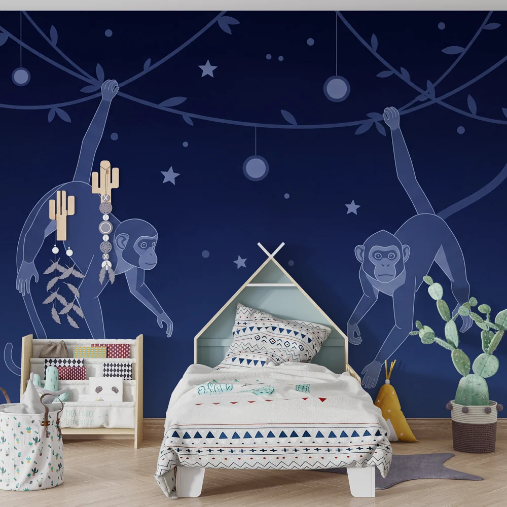 Kids room wallpaper | Hraví opice pod hvězdami