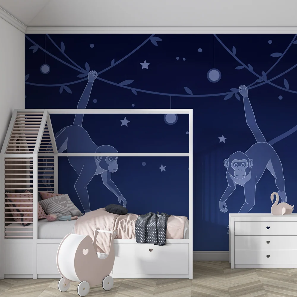 Kids room wallpaper | Hraví opice pod hvězdami