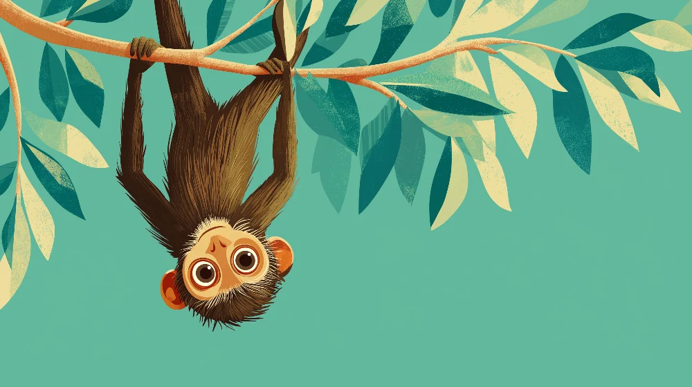 Kids room wallpaper | Šibalství opice visící na větvi s tropickým listím