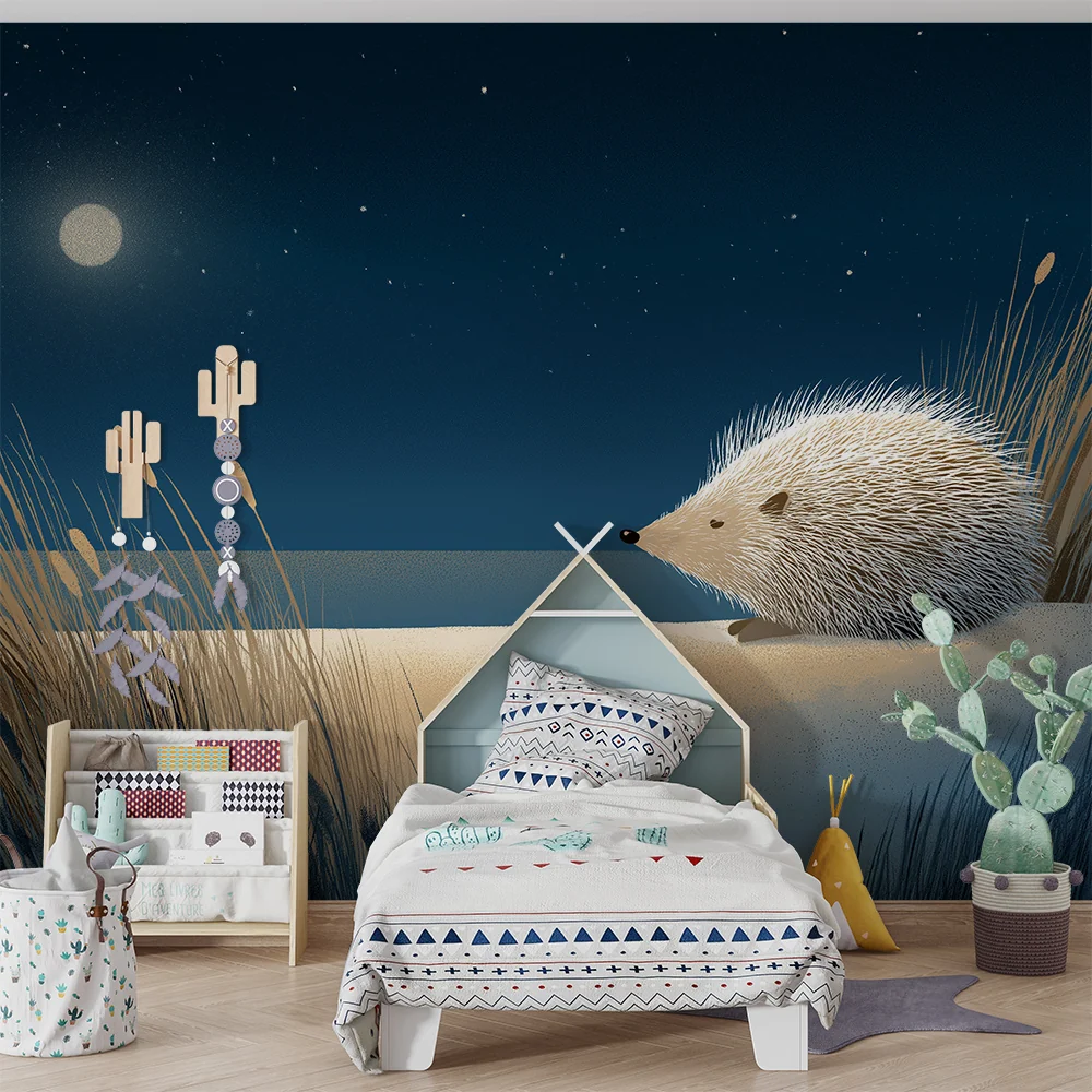 Kids room wallpaper | Ježek pod měsícem v noční krajině