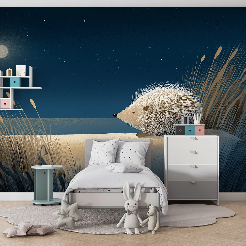 Kids room wallpaper | Ježek pod měsícem v noční krajině