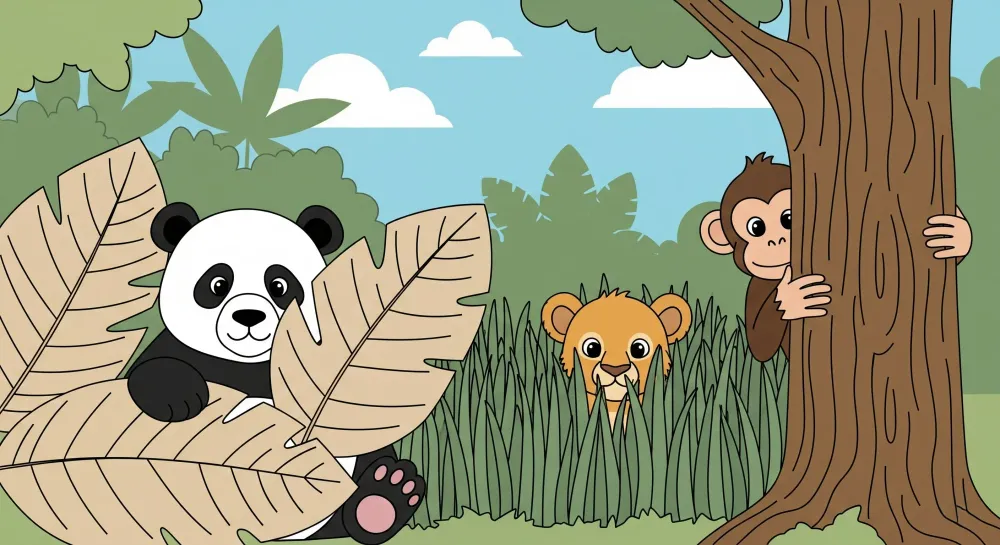 Kids room wallpaper | Jungle animals playing hide and seek