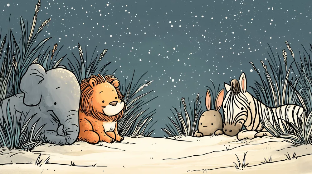 Kids room wallpaper | Jungle animals under stars