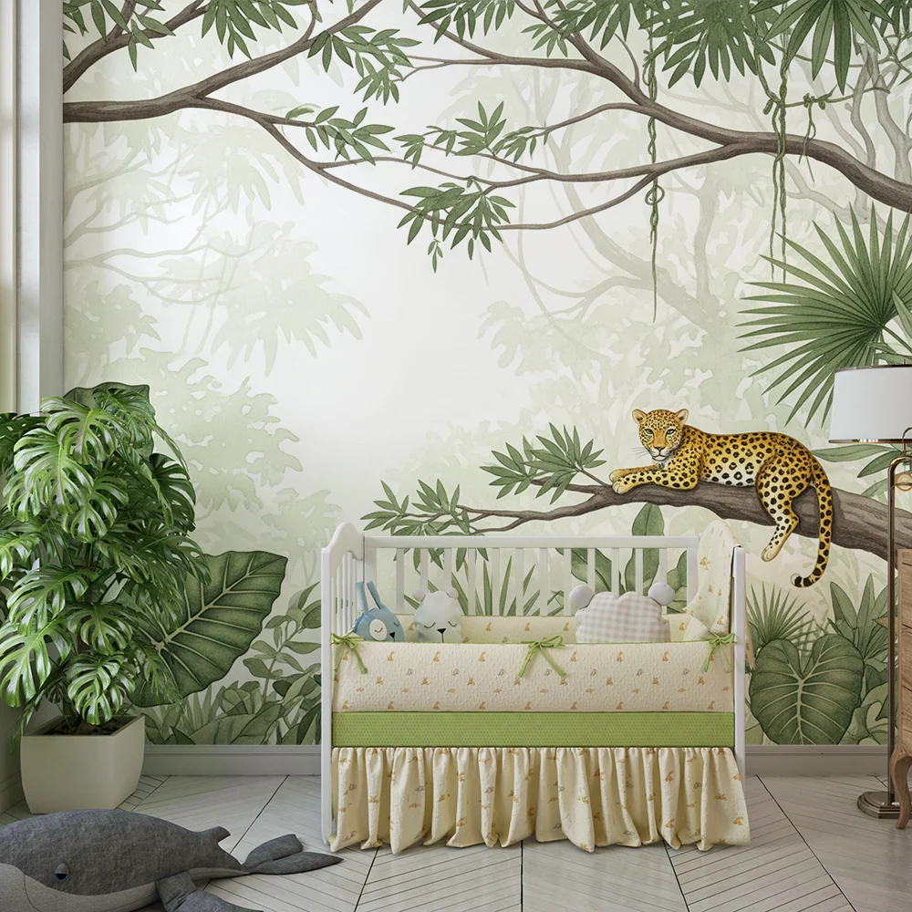 Kids room wallpaper | Klidný levhart v bujné džungli