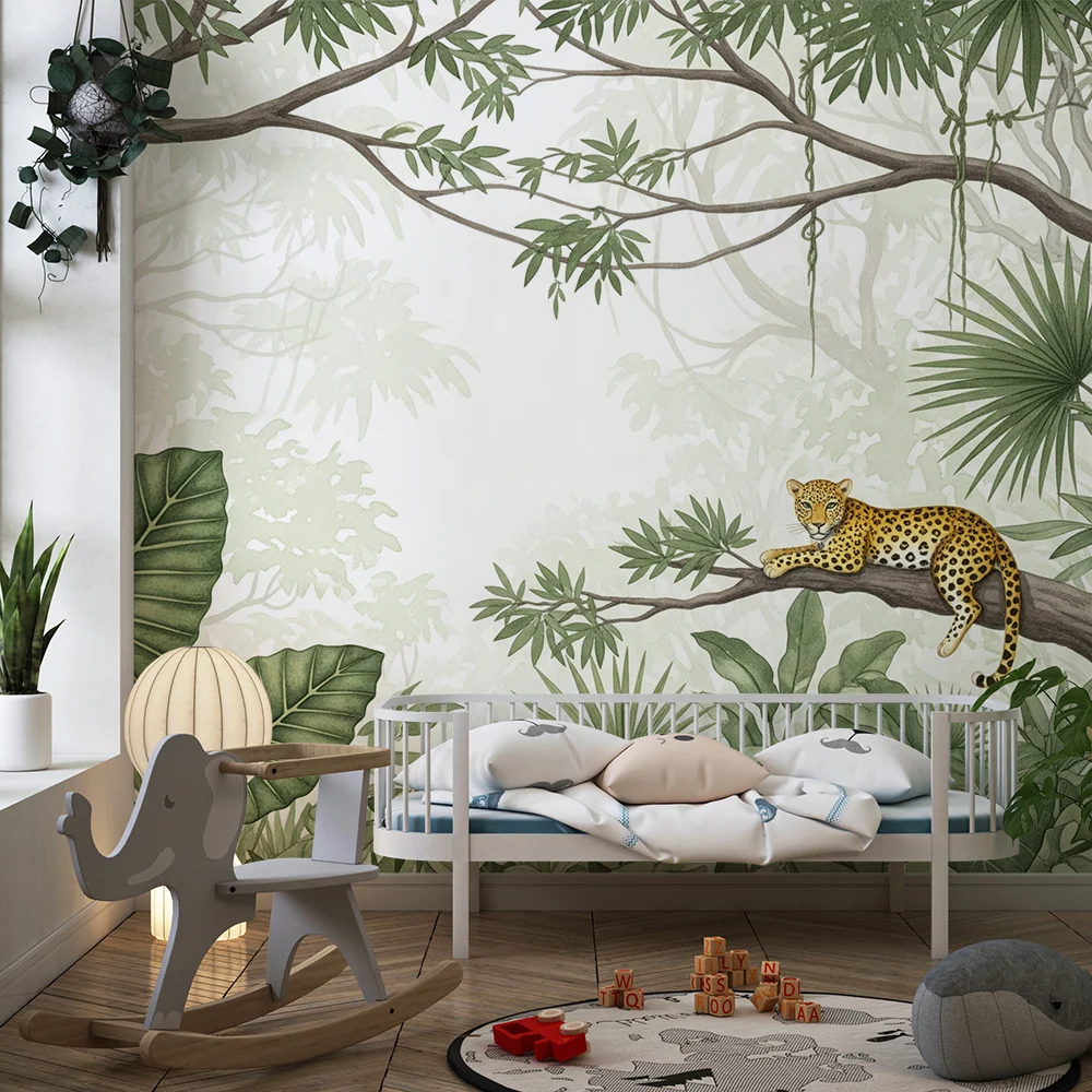 Kids room wallpaper | Klidný levhart v bujné džungli