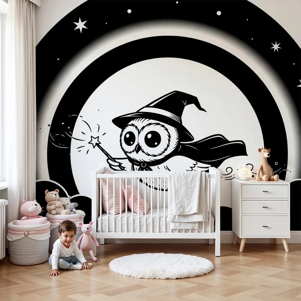 Kids room wallpaper | Kouzelný létající sova pod hvězdami