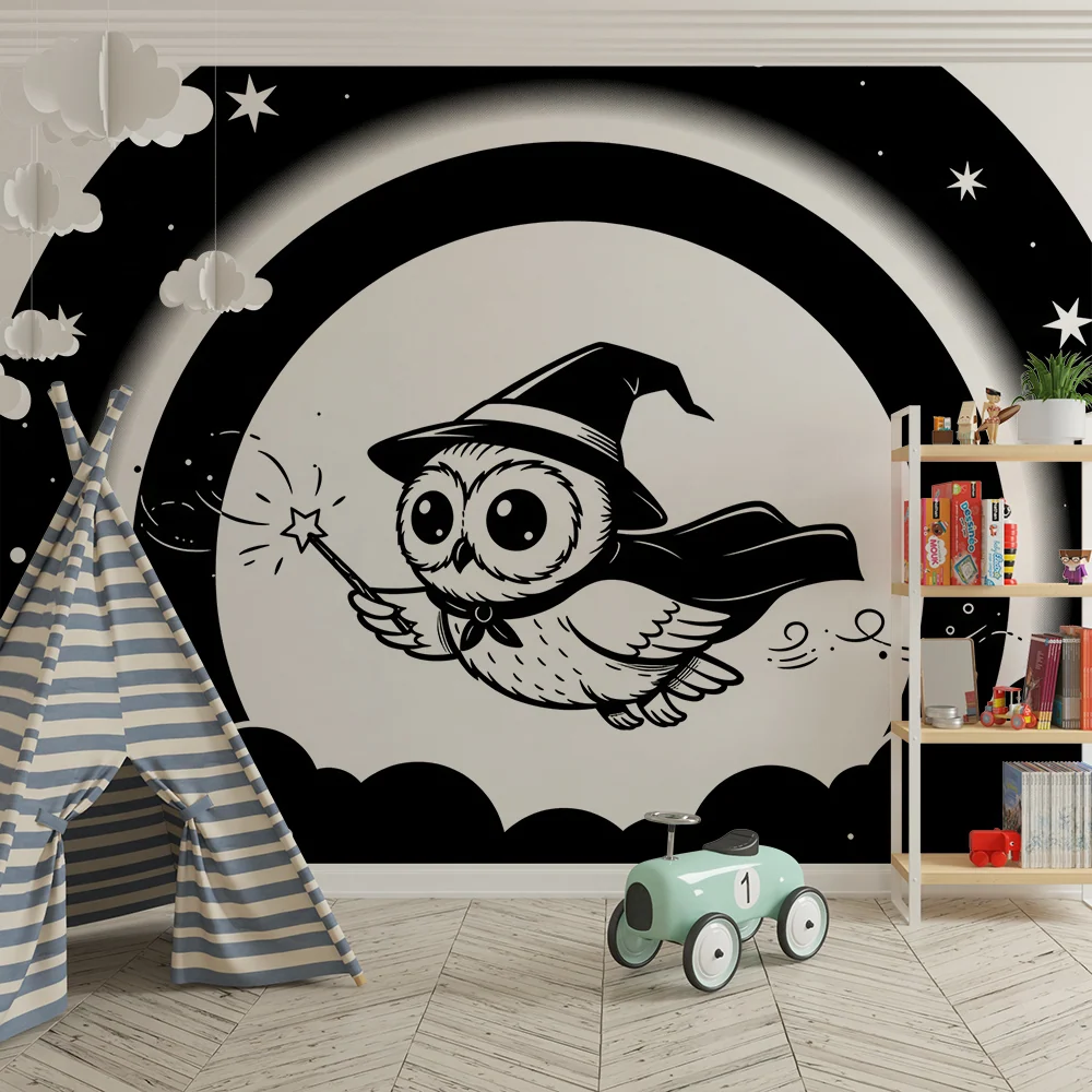 Kids room wallpaper | Kouzelný létající sova pod hvězdami
